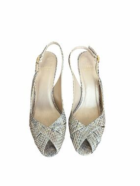 Stuart Weitzman Vintage Y2K Snakeskin Crystal Peep Toe Slingback Heels